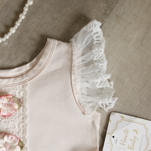 Haute Baby Ivory Peach Blush Cotton Embroidered Lace Dress Size 4 NWT - Picture 6 of 11